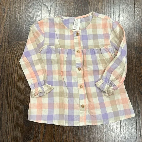 H&M Girl shirt bundle Pink Ruffle and Plaid Button-Up Shirt - Picture 2 of 8
